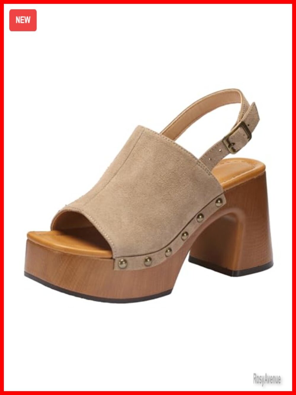Studded Faux Suede Platform Mules Sandals with Chunky Block Heel Cushioned Open